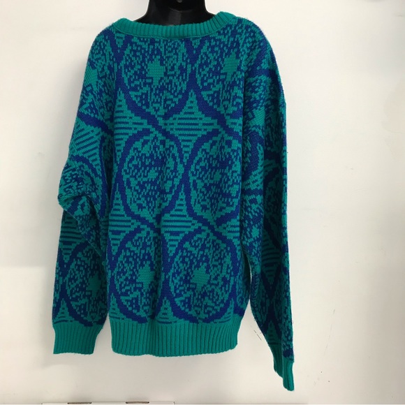 Knitcraft Canada Children's 90s Pullover Knit Sweater Vintage Teal/Blue Pattern - Picture 6 of 6